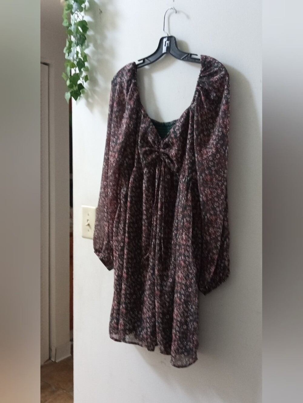 Floral Long-Sleeve Smocked Waist Mini Dress -